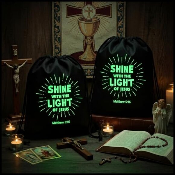 Glow in the Dark Drawstring Backpacks Bulk Religious Bible Verse Faith Design main image 5